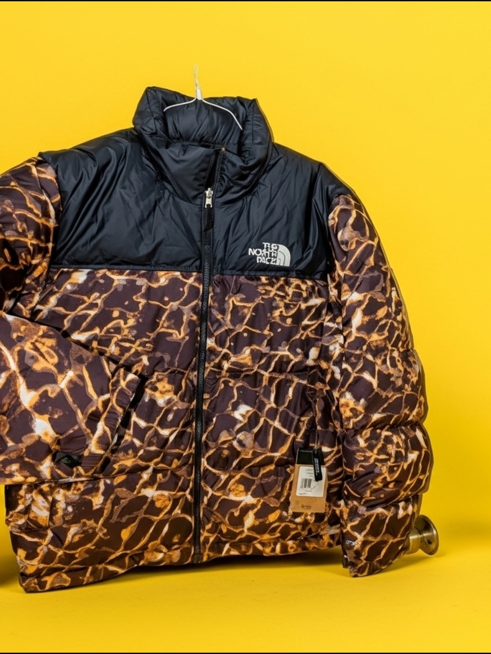 The North Face Puffer Jacket - Brown Giraffe Print with Black Yoke